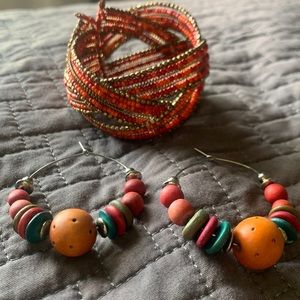 Beautiful beaded bracelet and hoop earrings